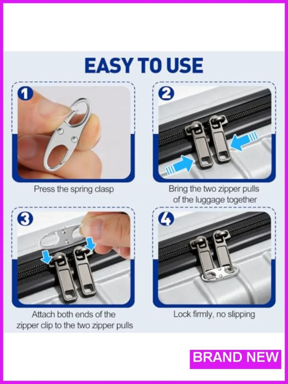 Anti Theft Zipper Clips for Backpacks & Luggage, Zinc Alloy 6 Pack
